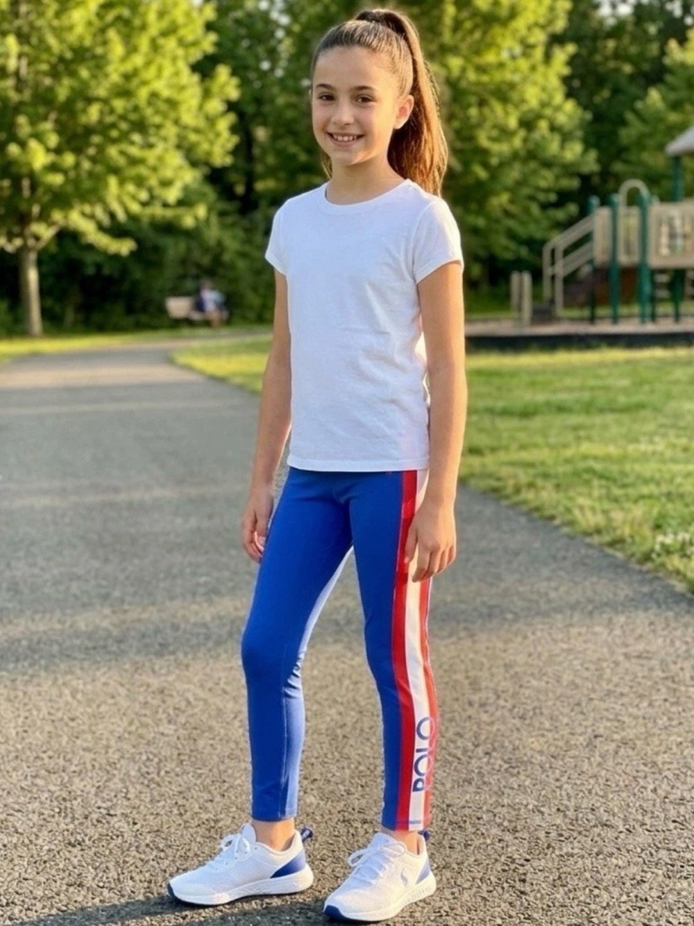 Polo by Ralph Lauren Blue Leggings with Red & White Side Stripes